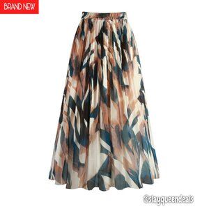 Women's Pleated Chiffon Skirt Elastic Waist A-Line Midi Length